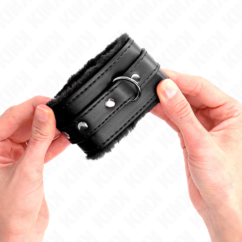 KINK - RESISTENZA DA POLSO PREMIUM FODERATA IN PELLICCIA NERA CON CINTURA NERA REGOLABILE 17-29 CM X 6 CM - immagine 3