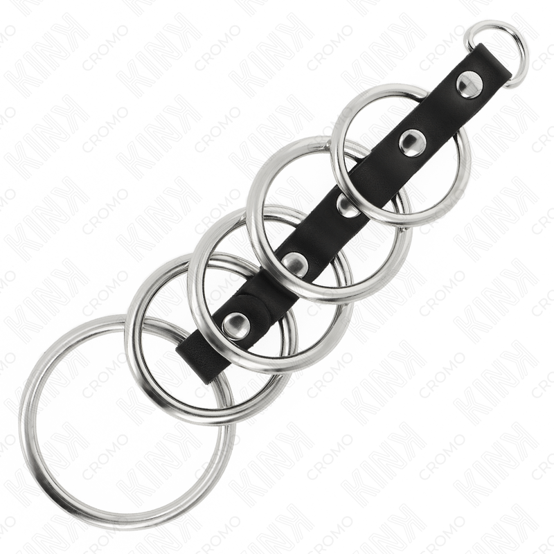 KINK - 5 ANELLI PER PENE IN METALLO DA 3,2 CM A 5 CM COLLEGATI DA PELLE - immagine 4