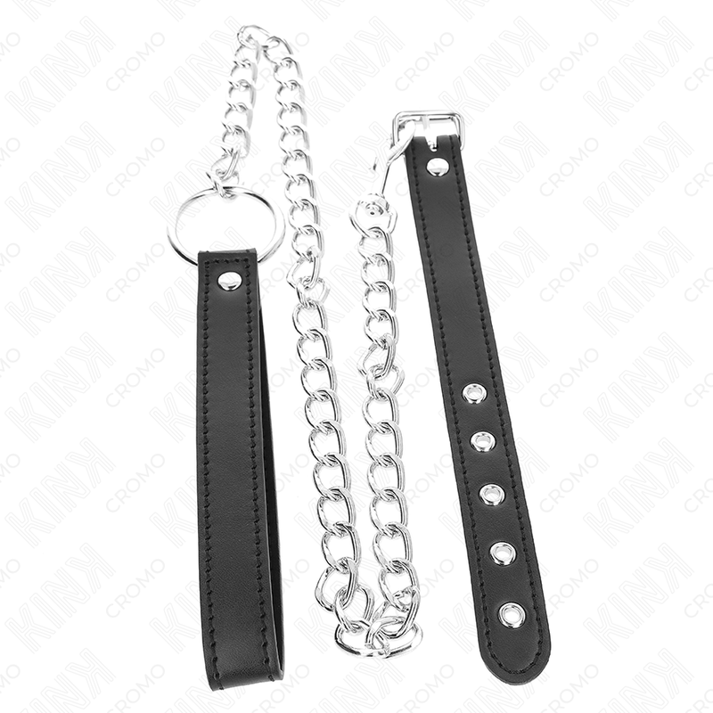 KINK - ANELLO PER PENE IN PELLE 21,5 X 2 CM CON CATENA IN METALLO DA 60 CM E CINTURINO IN PELLE - immagine 3