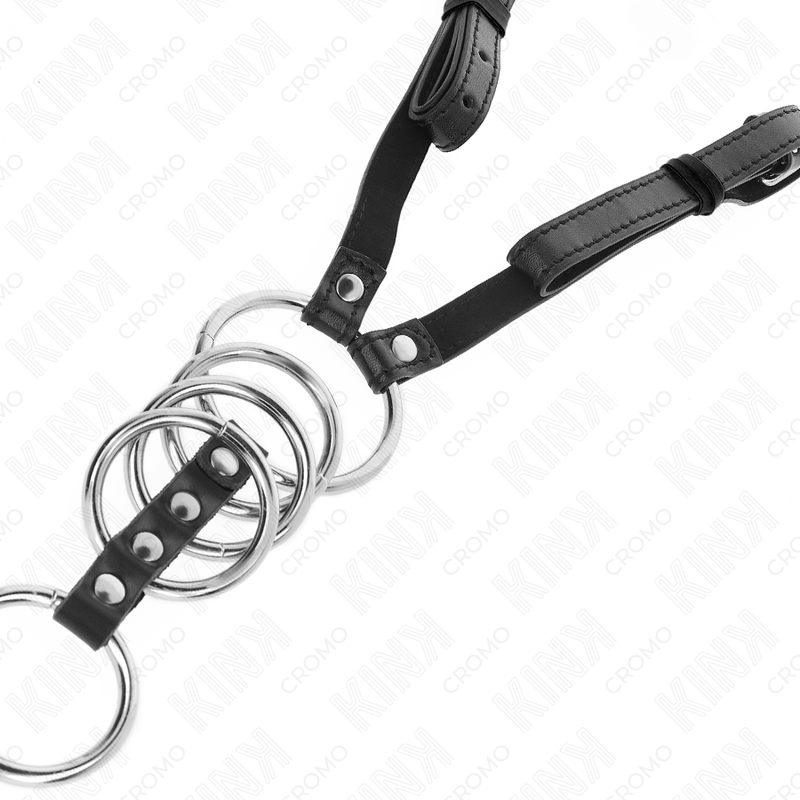 KINK - 5 ANELLI PER PENE DA 3,8 CM A 5 CM METALLO CON CINTURA IN PELLE 112 CM - immagine 5
