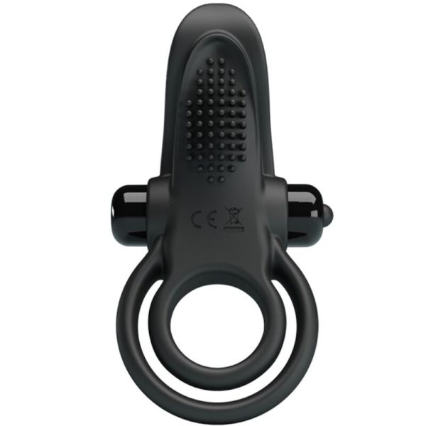 PRETTY LOVE - DOPPIO ANELLO VIBRANTE + STIMOLATORE CLITORIDEO 10 VIBRAZIONI NERO - immagine 3