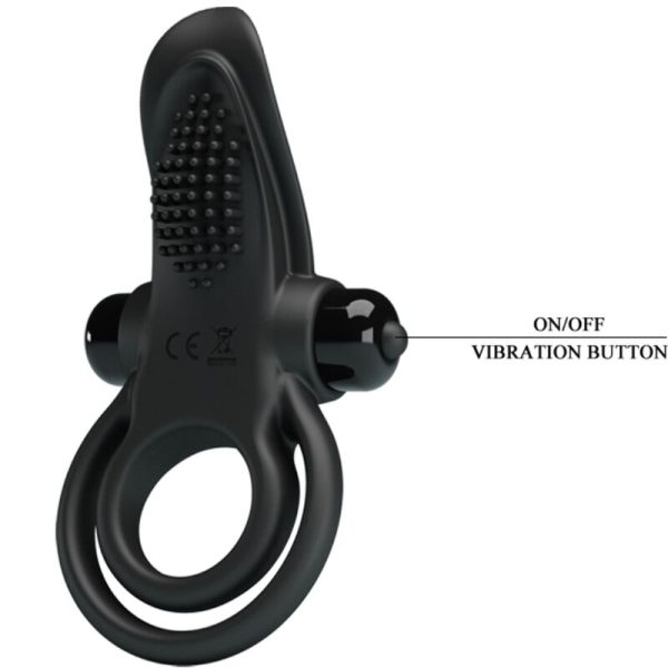 PRETTY LOVE - DOPPIO ANELLO VIBRANTE + STIMOLATORE CLITORIDEO 10 VIBRAZIONI NERO - immagine 4