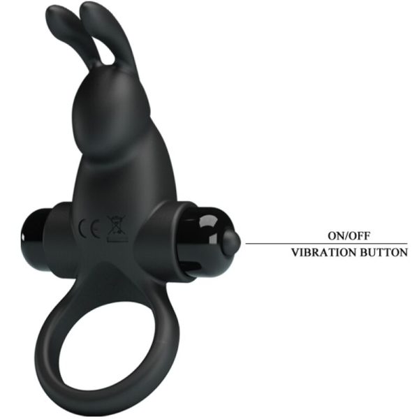 PRETTY LOVE - ANELLO VIBRANTE + STIMOLATORE CLITORIDEO CONIGLIO 10 VIBRAZIONI NERO - immagine 4