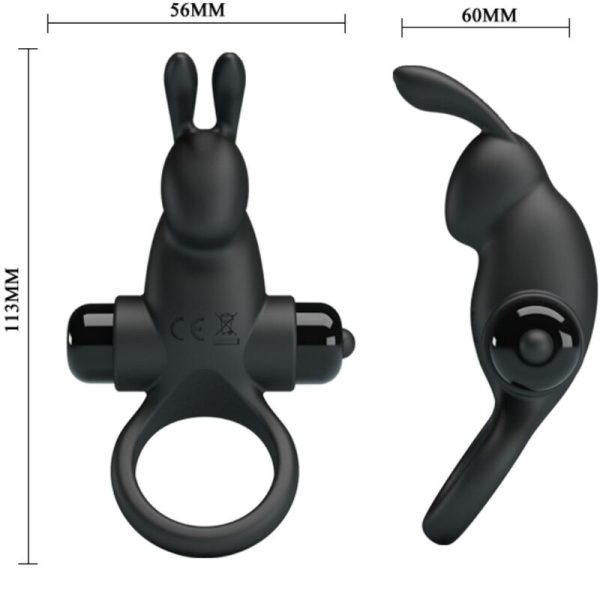 PRETTY LOVE - ANELLO VIBRANTE + STIMOLATORE CLITORIDEO CONIGLIO 10 VIBRAZIONI NERO - immagine 3