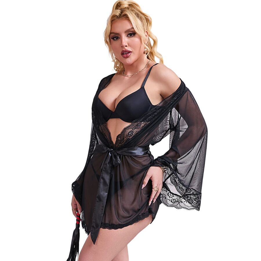 SUBBLIME - VESTAGLIA IN TESSUTO TRASPARENTE CON DETTAGLI IN PIZZO NERO S/M - immagine 4