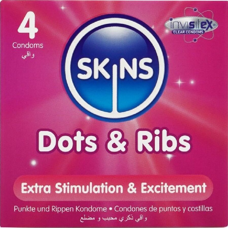 SKINS - DOTS RIBS PREMIUM CONDOMS CONFEZIONE DA 4
