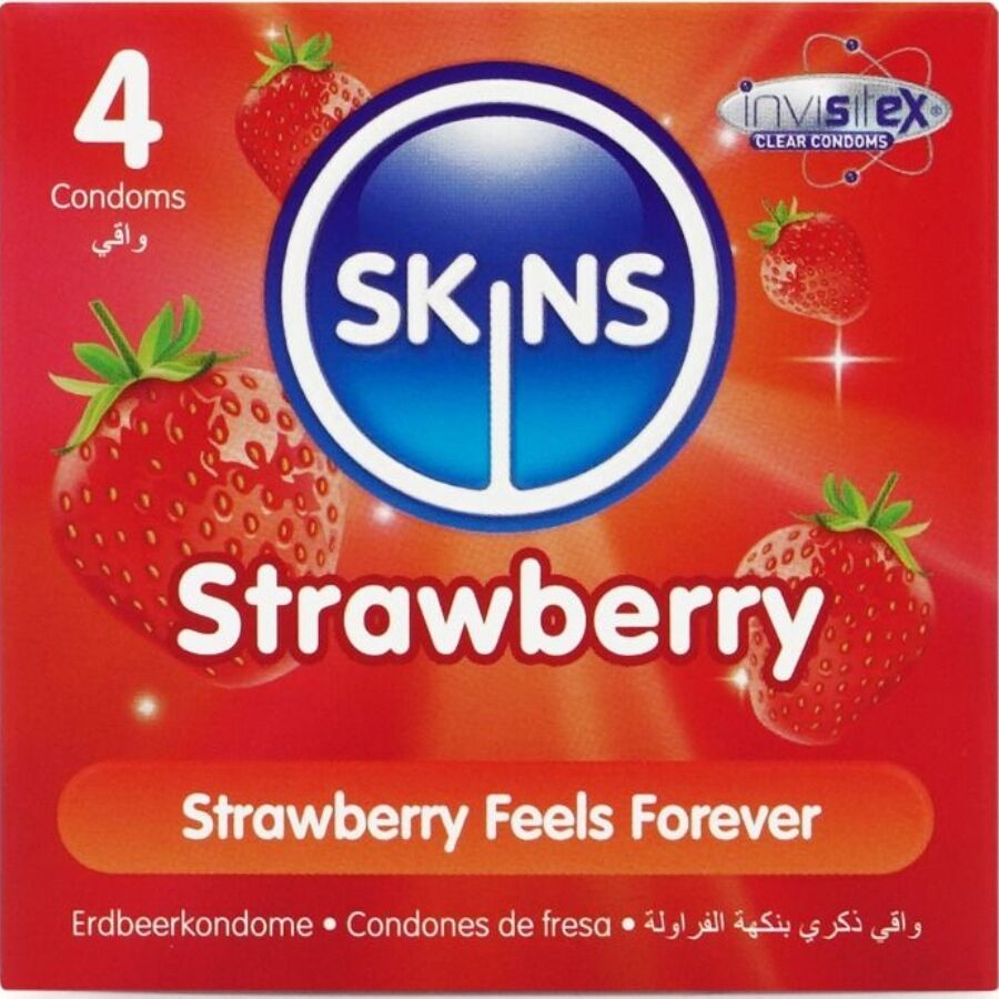 SKINS - PRESERVATIVI PREMIUM ALLA FRAGOLA CONFEZIONE DA 4