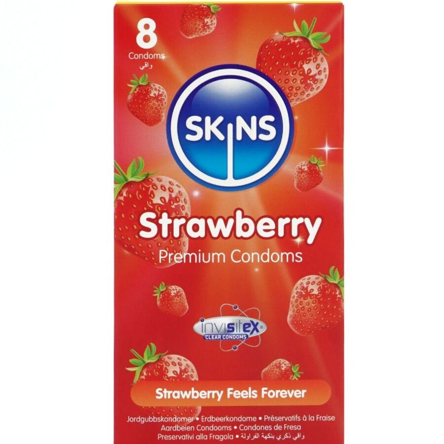 SKINS - PRESERVATIVI PREMIUM ALLA FRAGOLA CONFEZIONE DA 8
