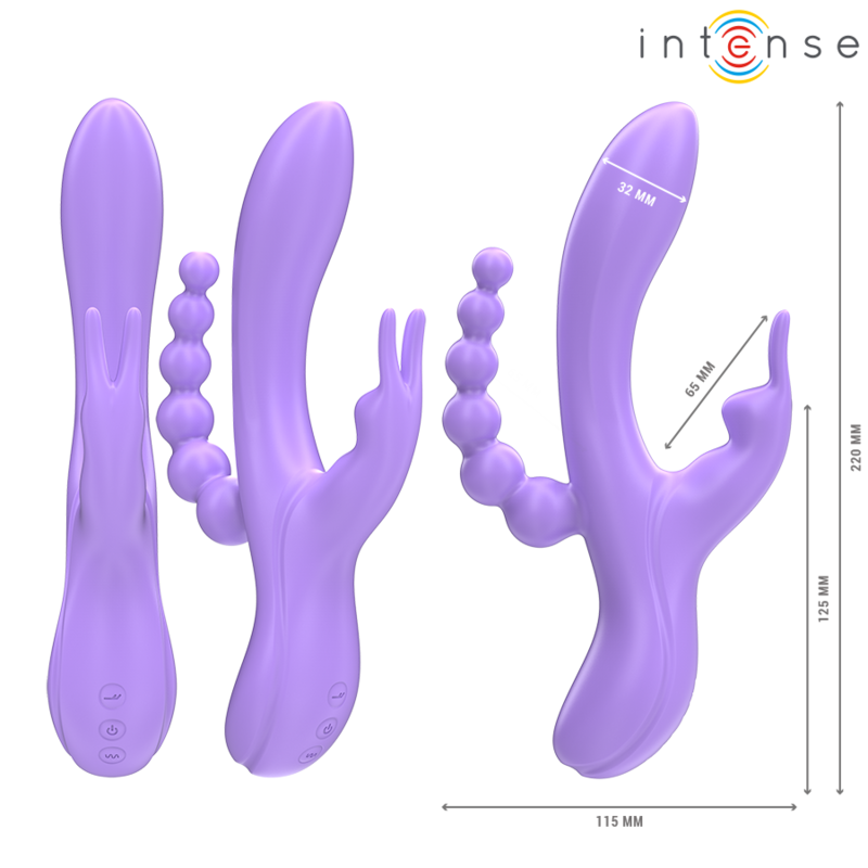 INTENSE - MIKO TRIPLO VIBRATORE CONIGLIO STIMOLATORE ANALE 7 VIBRAZIONI VIOLA - immagine 3