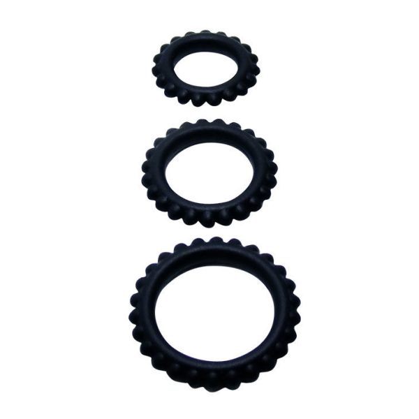 BAILE - TITAN SET 3 PZ ANELLI PER IL CAZZO NERO 2.8 + 2.4 + 1.9 CM - immagine 2