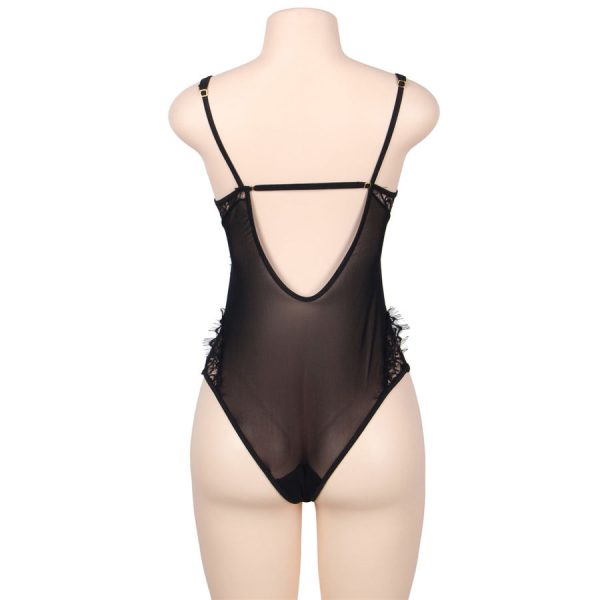 SUBBLIME - QUEEN PLUS PIZZO FLOREALE E TEDDY NERO CON FRANGE - immagine 3